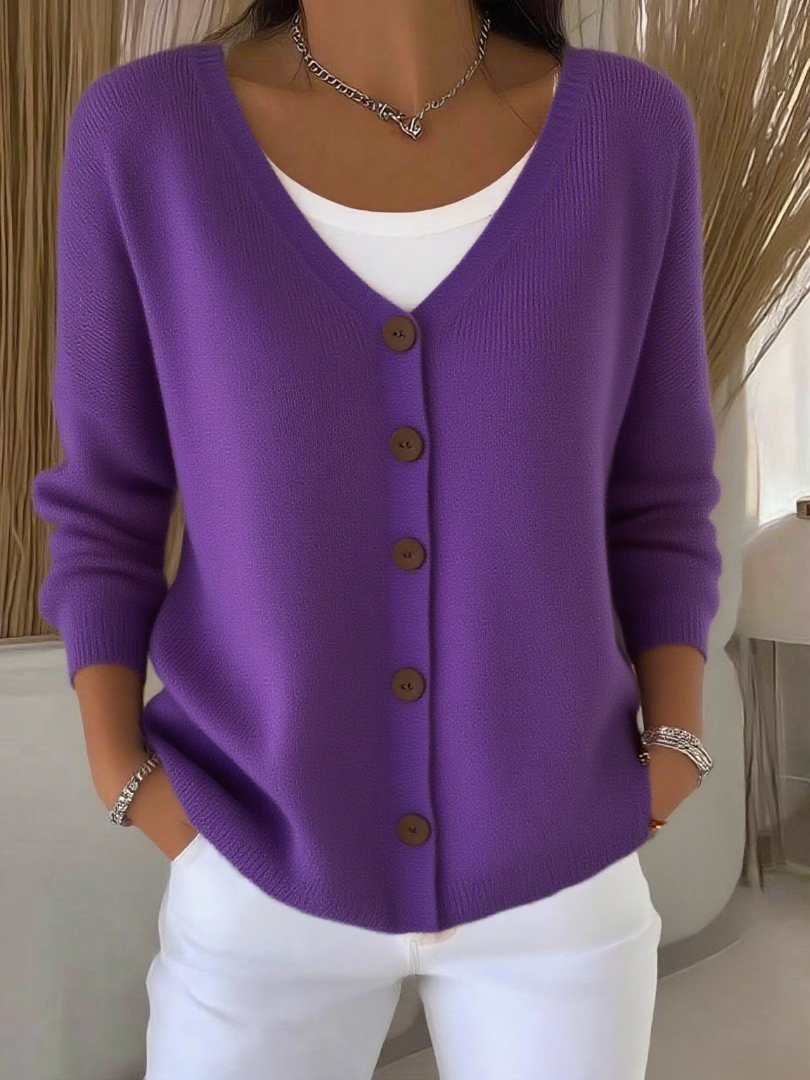 cardigan lavorato a maglia casual per donne in autunno