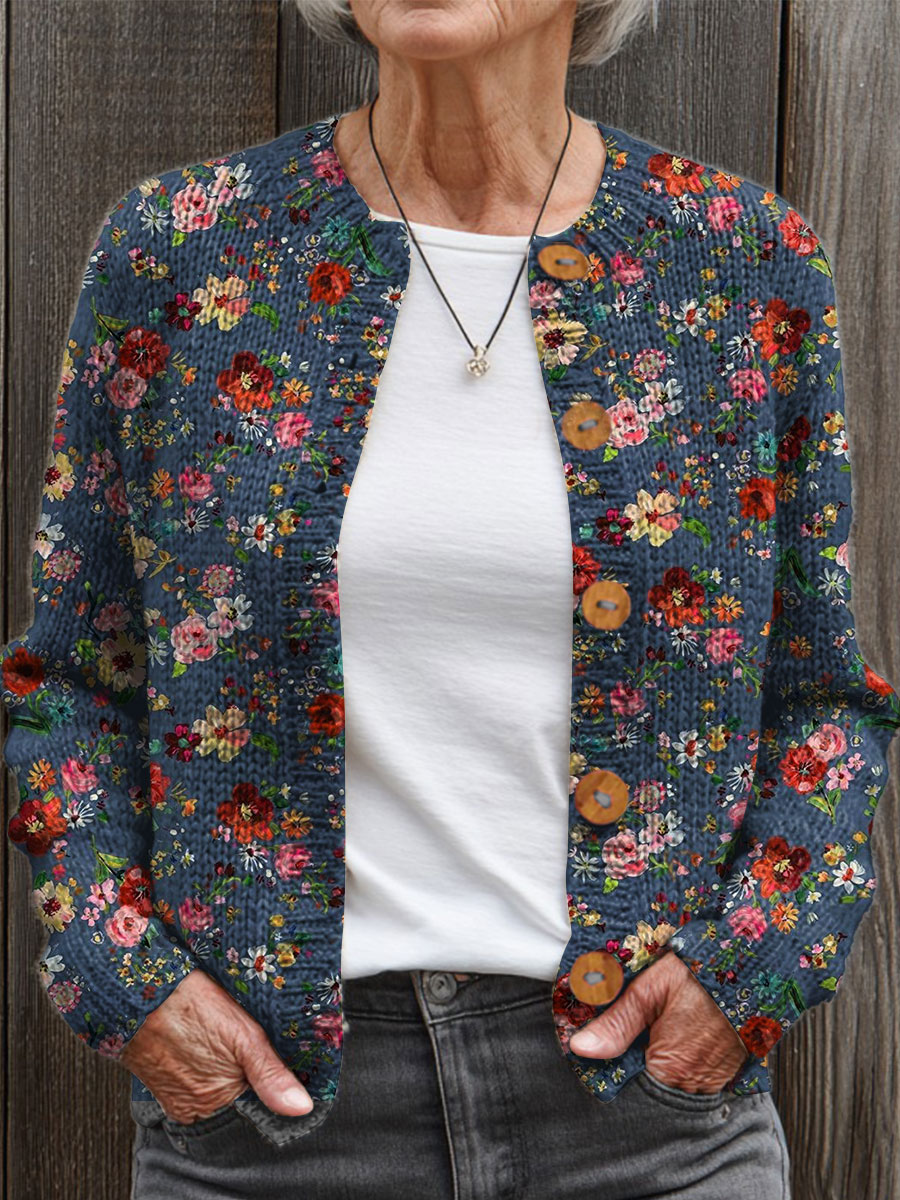 Cardigan Pullover Bottonato Art Floral Vintage