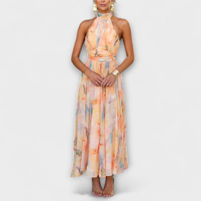 Klara | Abito Maxi con Scollo Halter e Stampa Acquerello