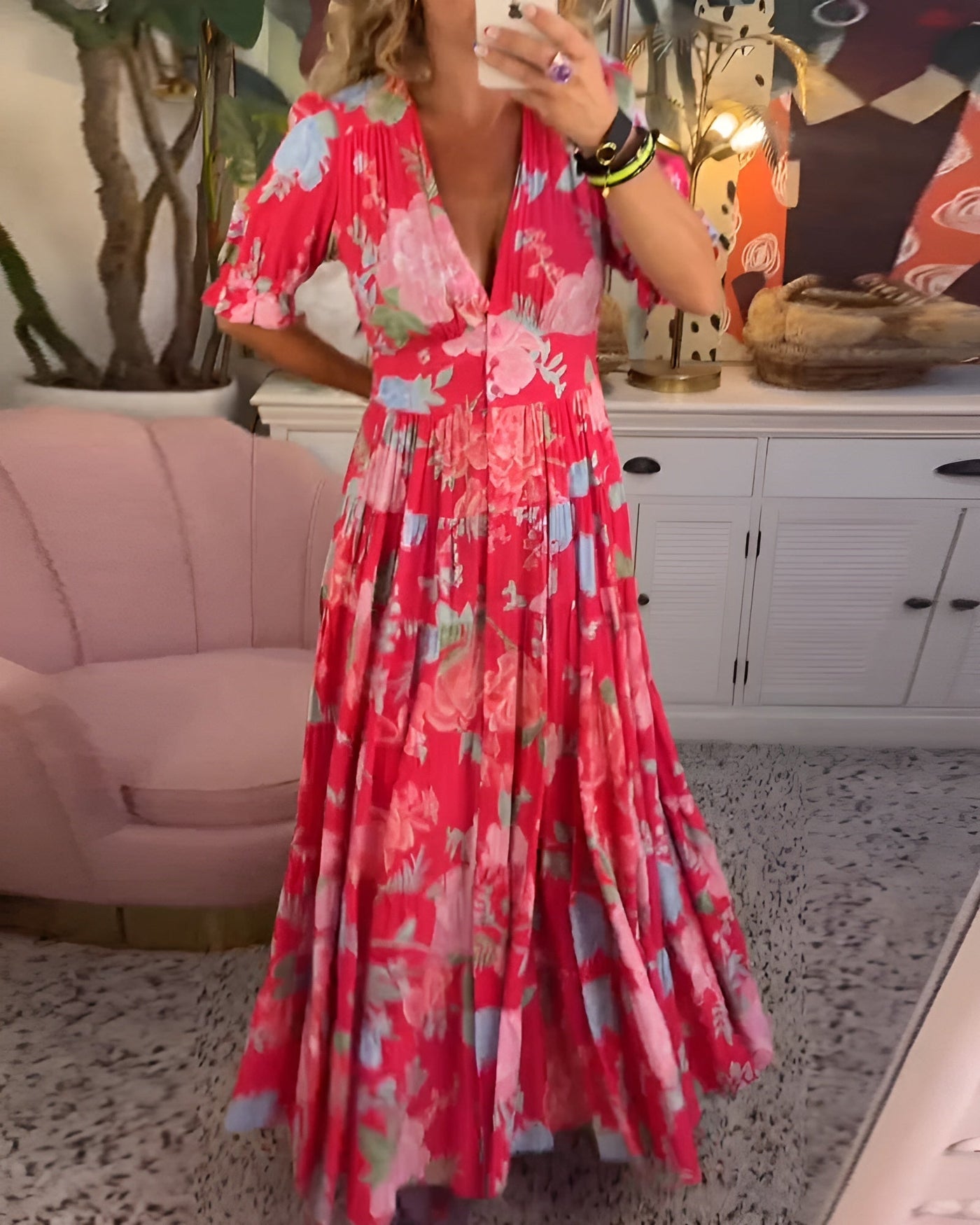 Carine | Abito con scollatura a V e stampa floreale