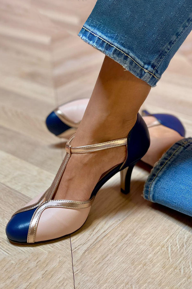 Alessia™ | Scarpe col tacco T-strap colorate e confortevoli con punta rotonda