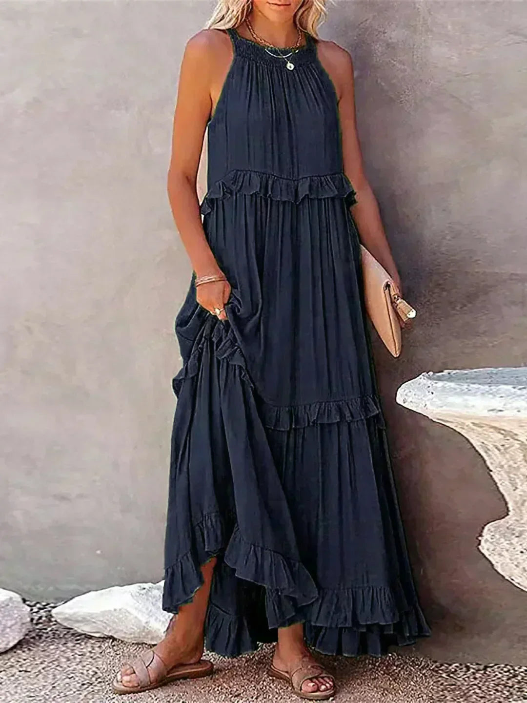 ANETA | Abito elegante senza maniche con volant