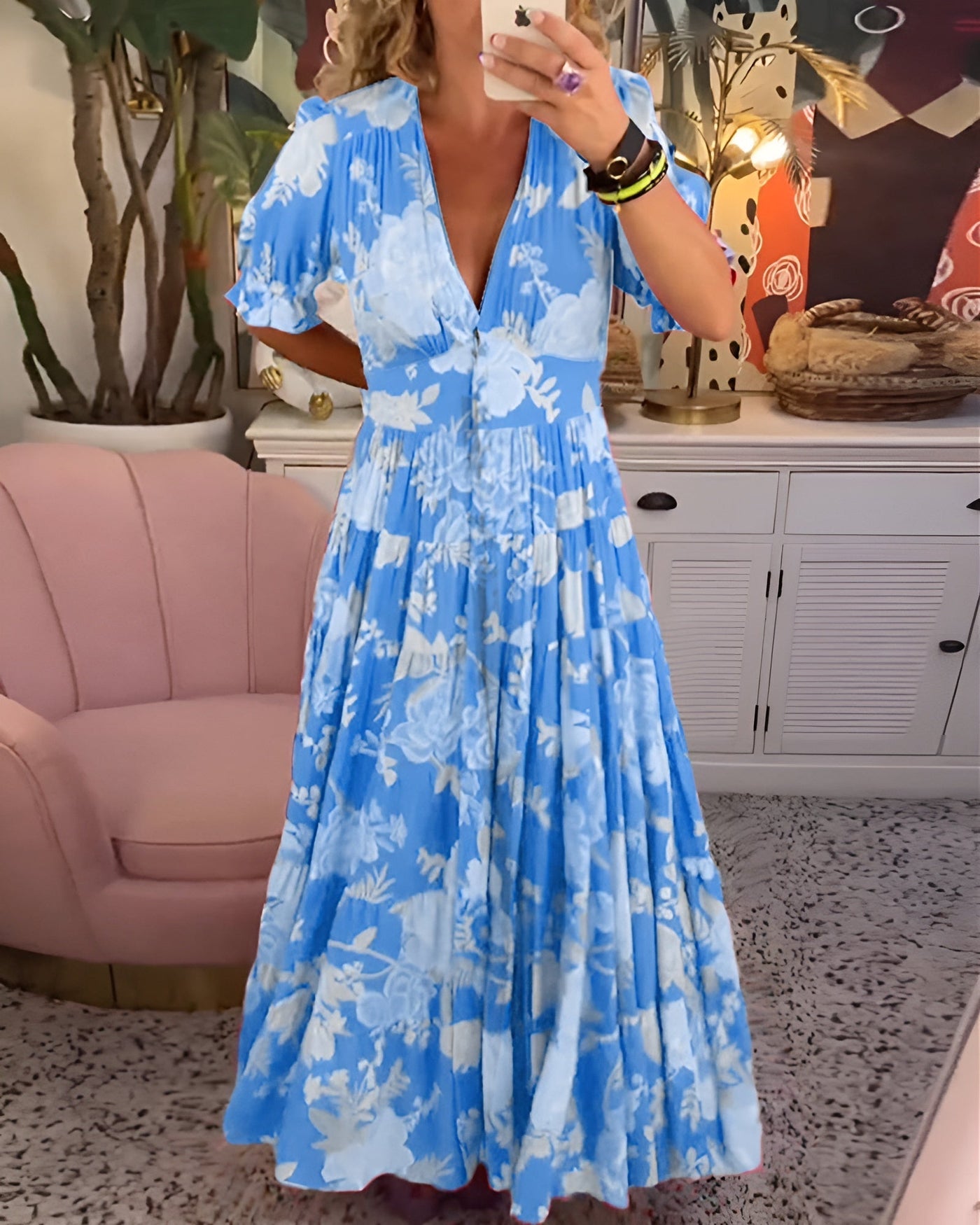 Carine | Abito con scollatura a V e stampa floreale