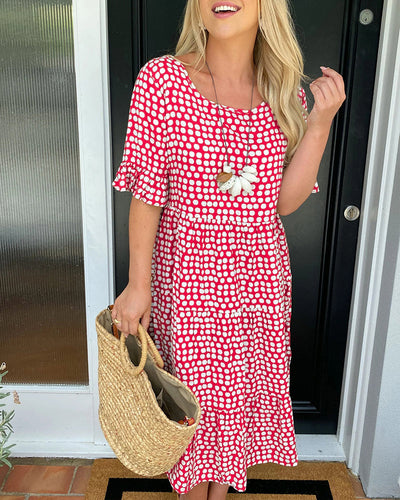 Abito midi con stampa a pois e scollo rotondo
