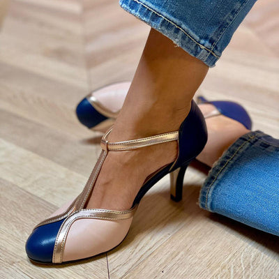 Alessia™ | Scarpe col tacco T-strap colorate e confortevoli con punta rotonda