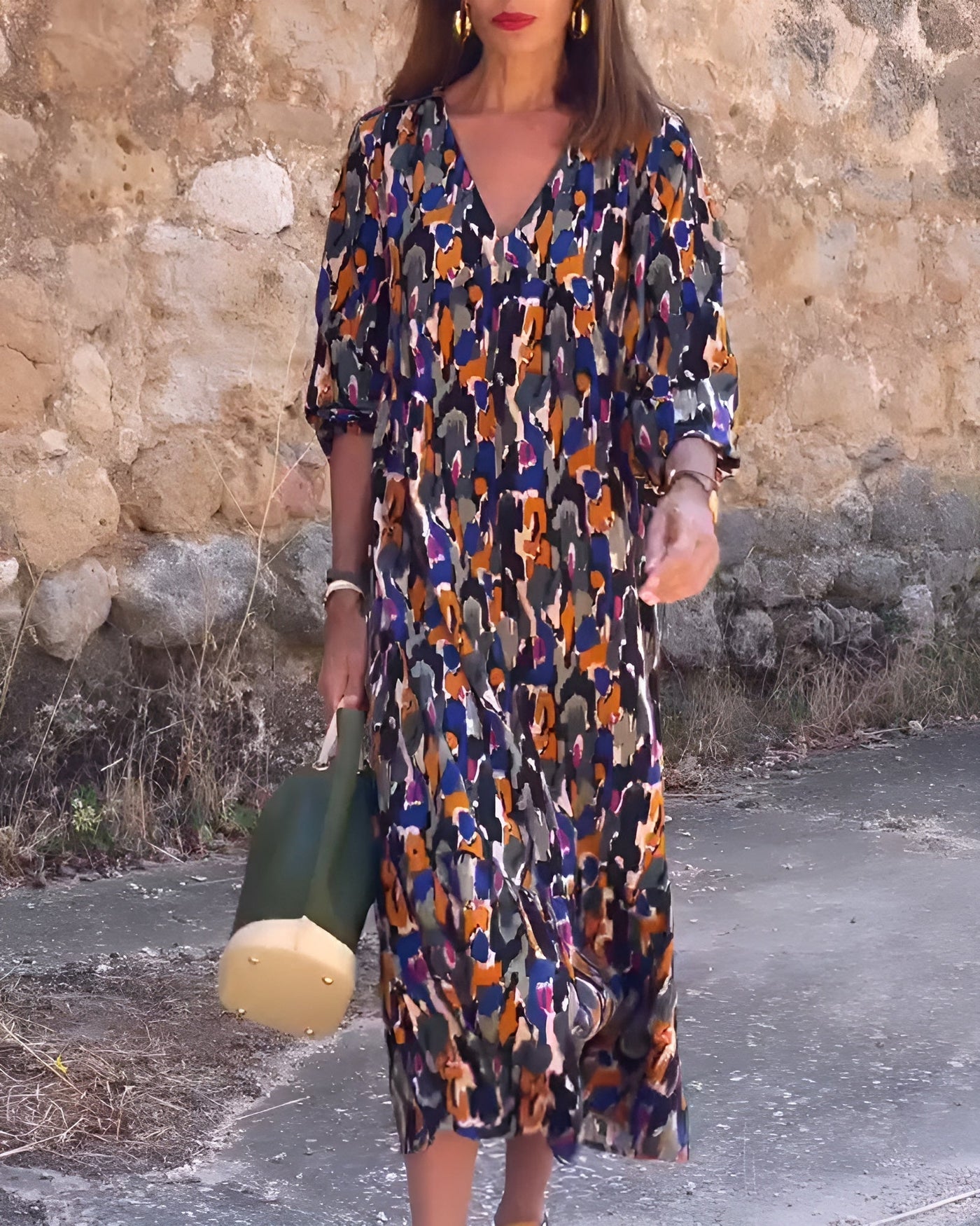 Nathalie | Abito con scollatura a V e stampa retro