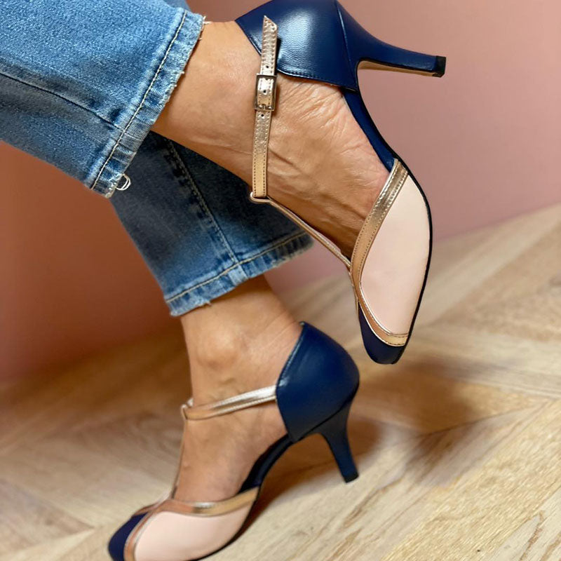 Alessia™ | Scarpe col tacco T-strap colorate e confortevoli con punta rotonda