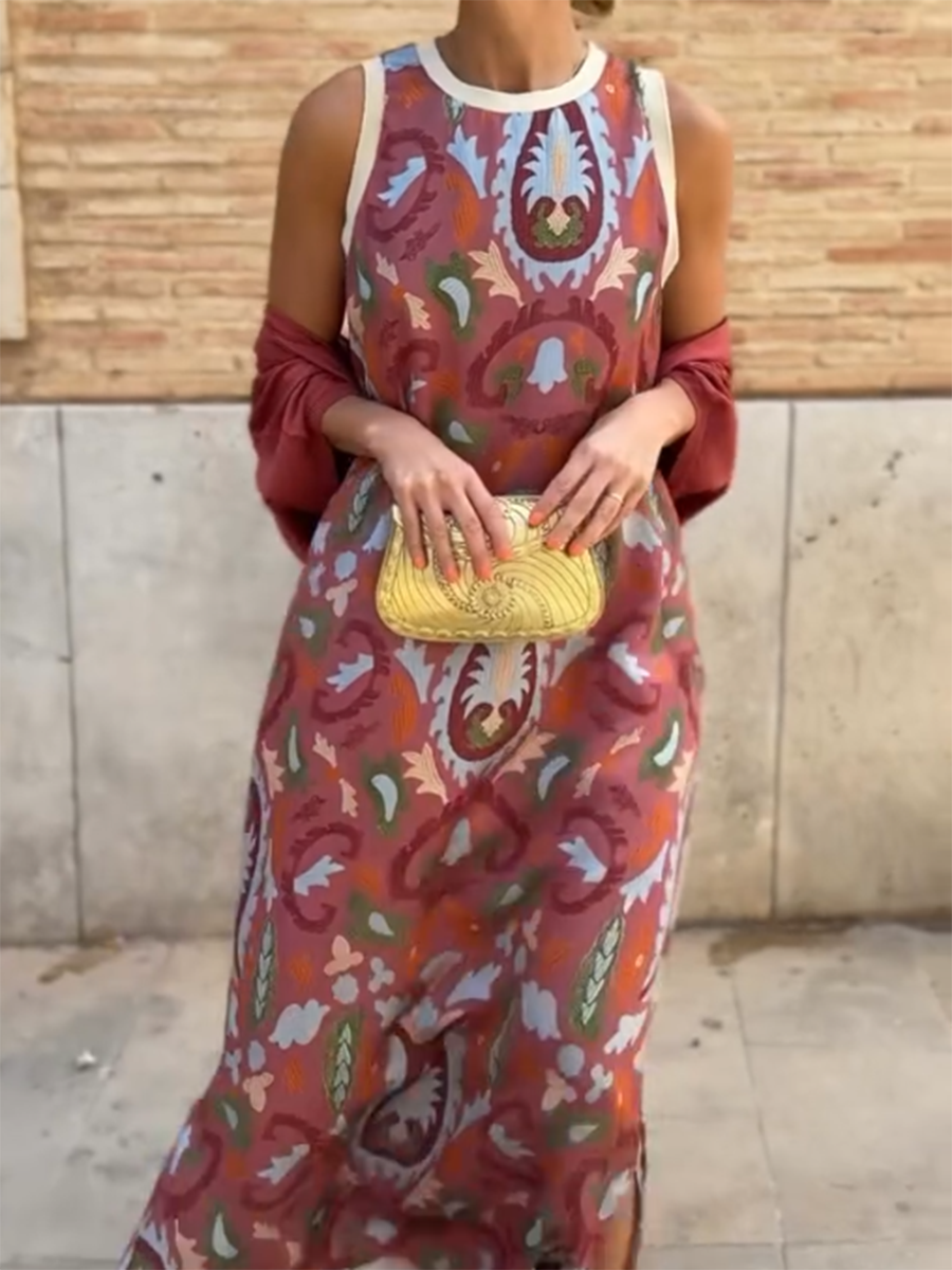 Set di Vestito Cardigan in Raso Stampato per Donne