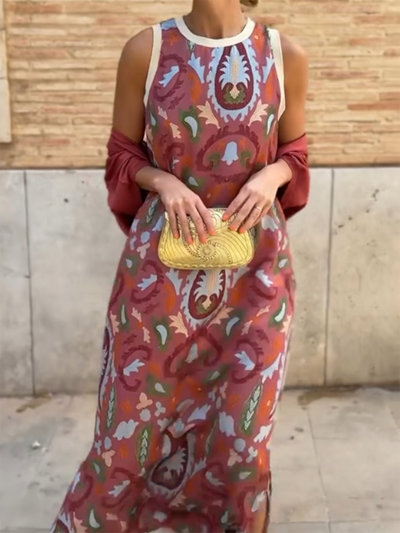 Set di Vestito Cardigan in Raso Stampato per Donne