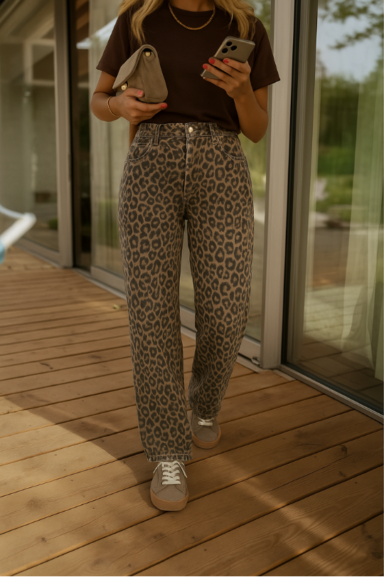 NADINE™ | PANTALONE A ZAMPA D'ELEFANTE LEOPARDATO
