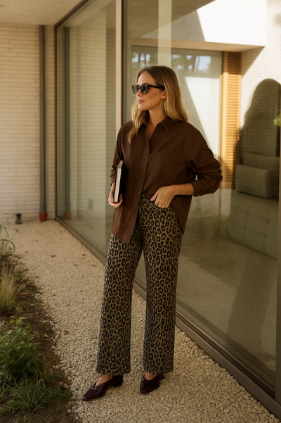 NADINE™ | PANTALONE A ZAMPA D'ELEFANTE LEOPARDATO