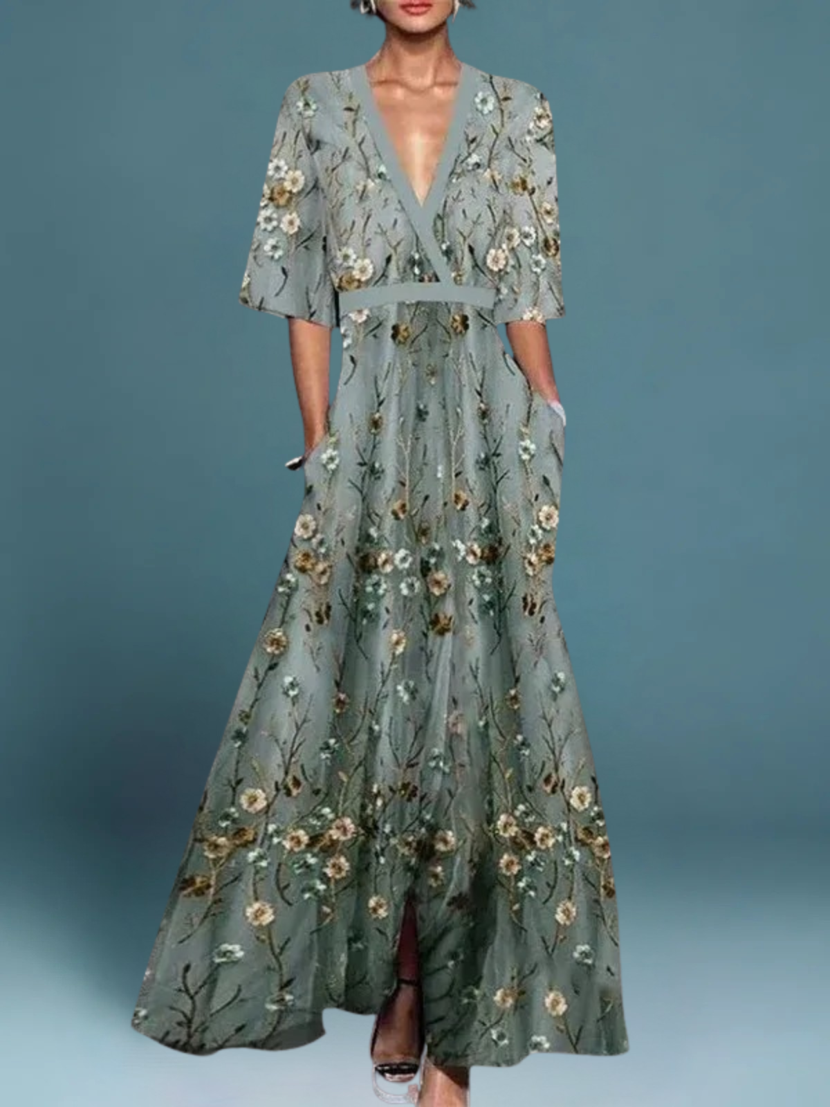 Océane | Elegante Abito Lungo con Fiori