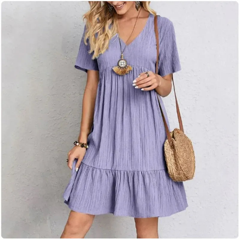 Abiti Peplum Estivi per Donne, V-Collo, Corti