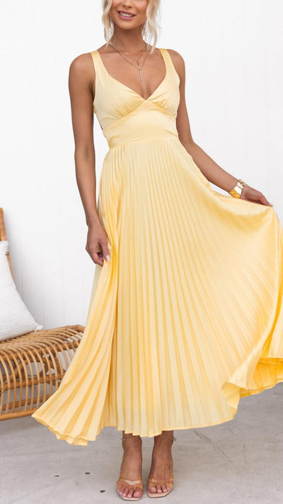 Aby - Abito Maxy Plissé con Scollatura a V