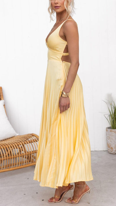 Aby - Abito Maxy Plissé con Scollatura a V