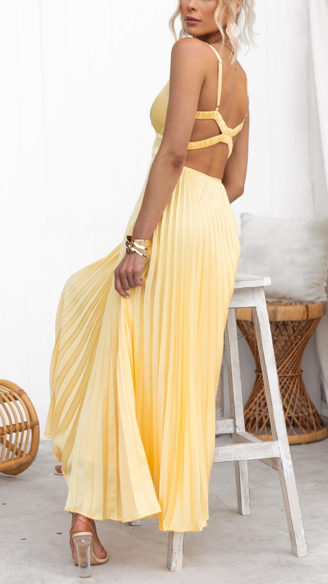 Aby - Abito Maxy Plissé con Scollatura a V
