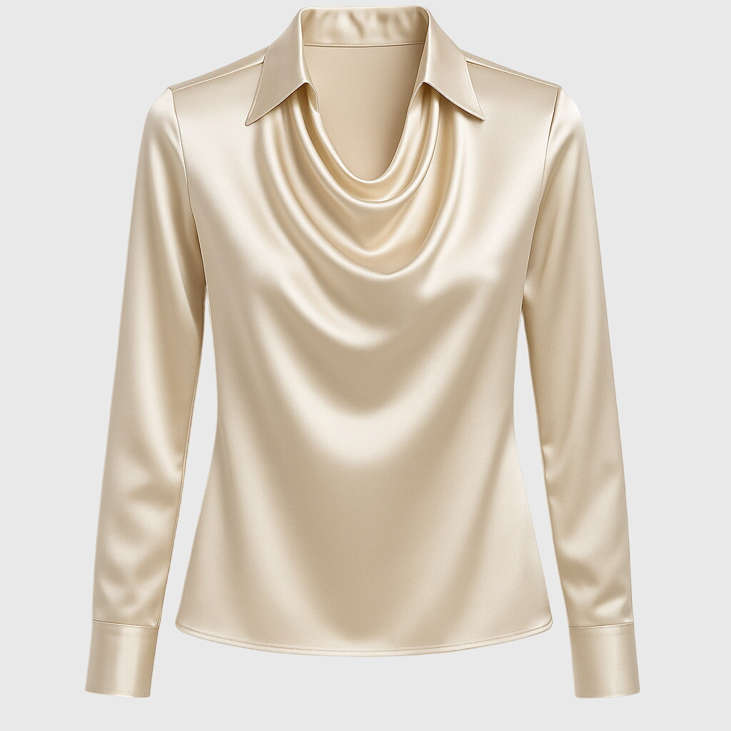 Sylvie | Blusa con lucentezza di lusso e scollatura plissettata