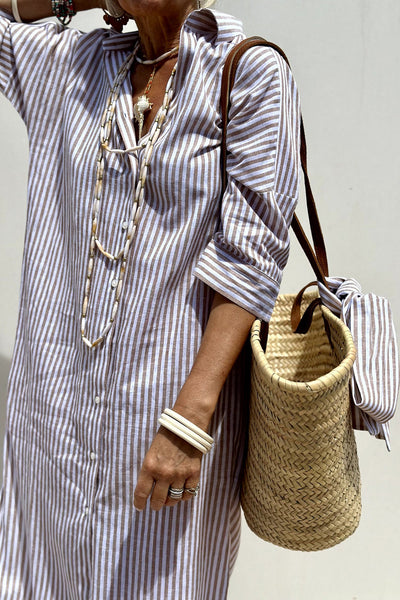 Sophia | Abito Camicia con Strisce Senza Tempo e Comfort Elegante