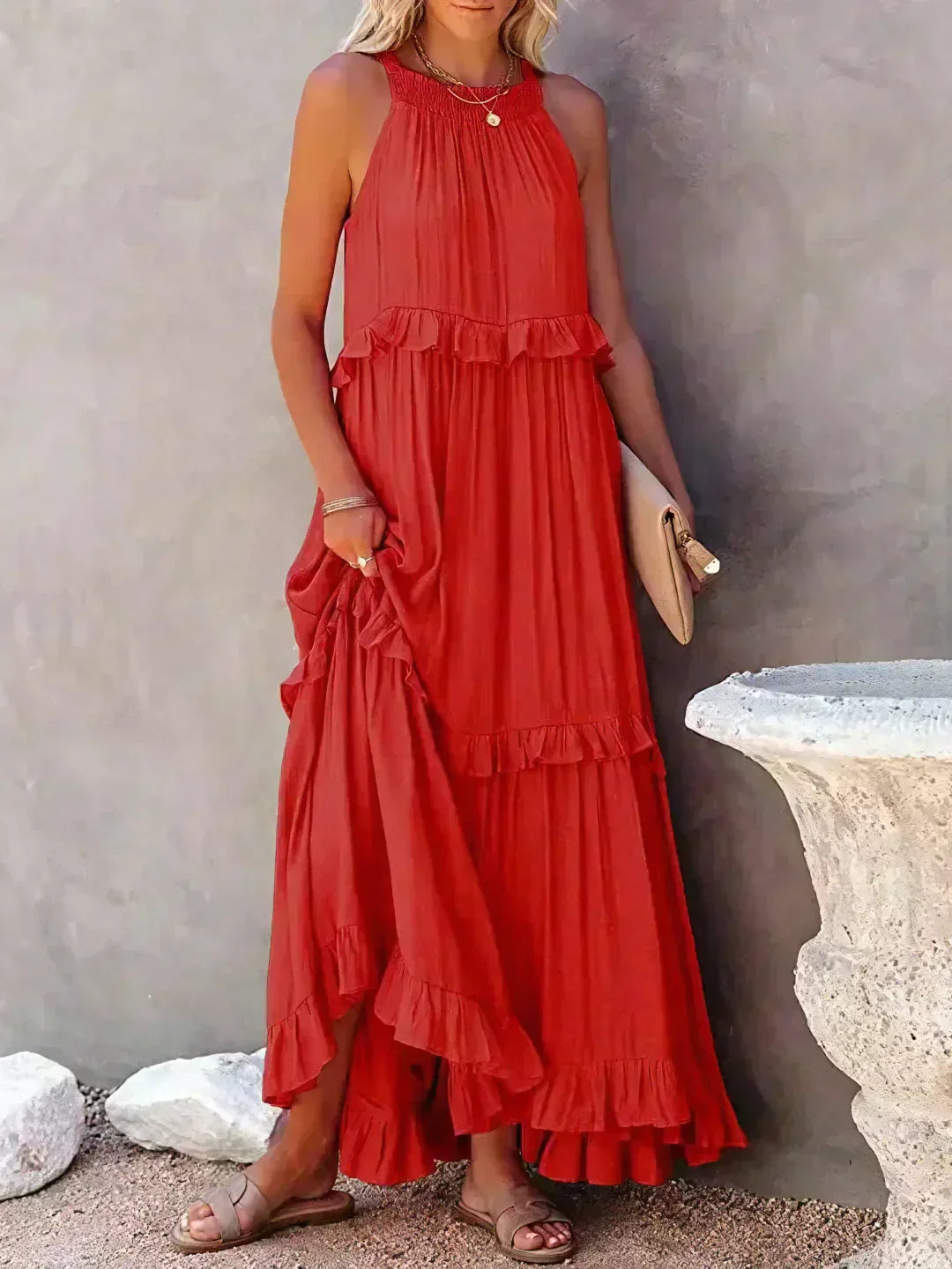 ANETA | Abito elegante senza maniche con volant
