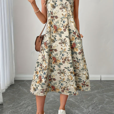 Abito A-Linie Senza Maniche con Stampa Floreale Elegante