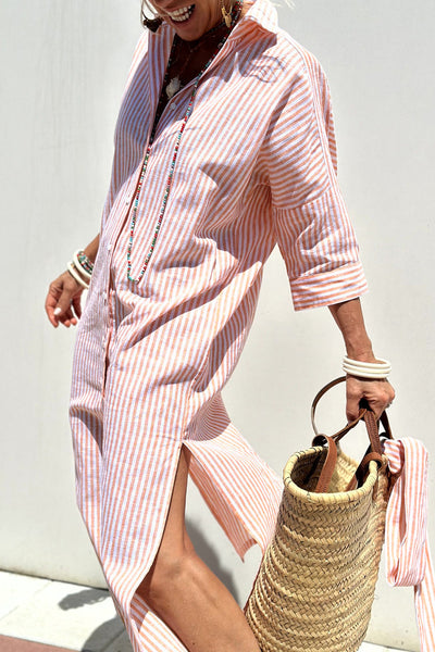 Sophia | Abito Camicia con Strisce Senza Tempo e Comfort Elegante