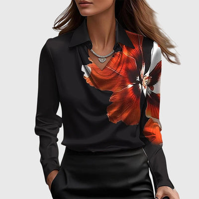 Sylvie | Blusa con lucentezza di lusso e scollatura plissettata