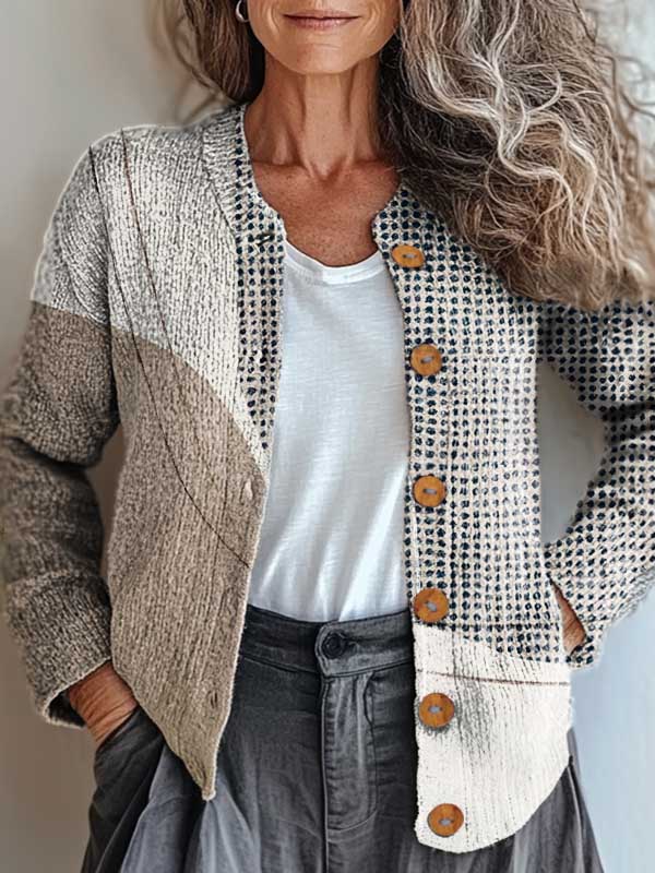 Cardigan in lana con bottoni e motivo geometrico astratto per donne