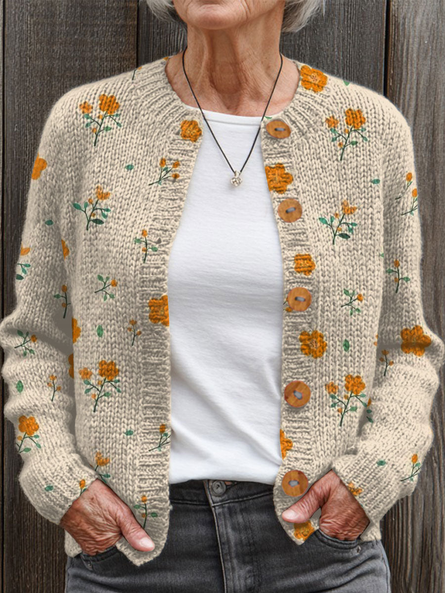 Cardigan Bottonato Art Floral Vintage,