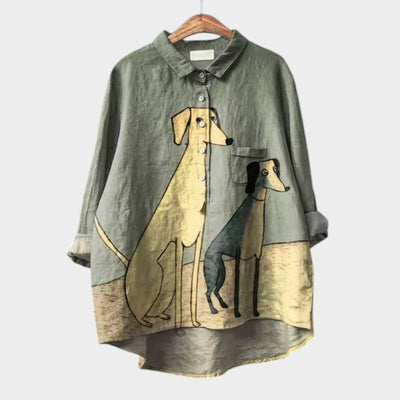 PALMIRA | Camicia Oversized con Design di Cani e Comfort Quotidiano per un Look Senza Preoccupazioni