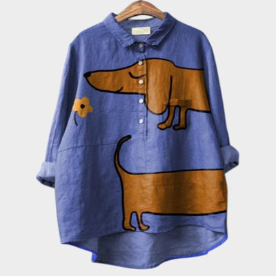 PALMIRA | Camicia Oversized con Design di Cani e Comfort Quotidiano per un Look Senza Preoccupazioni